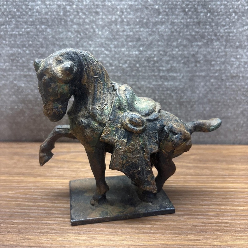 Vintage Cast Iron War Horse Statue Japan